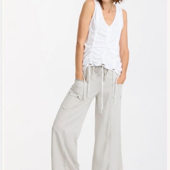 XCVI Women's Light Soft Twill Wide-Leg Chic Pants NWT Large Drawstring Pull On - Picture 1 of 3